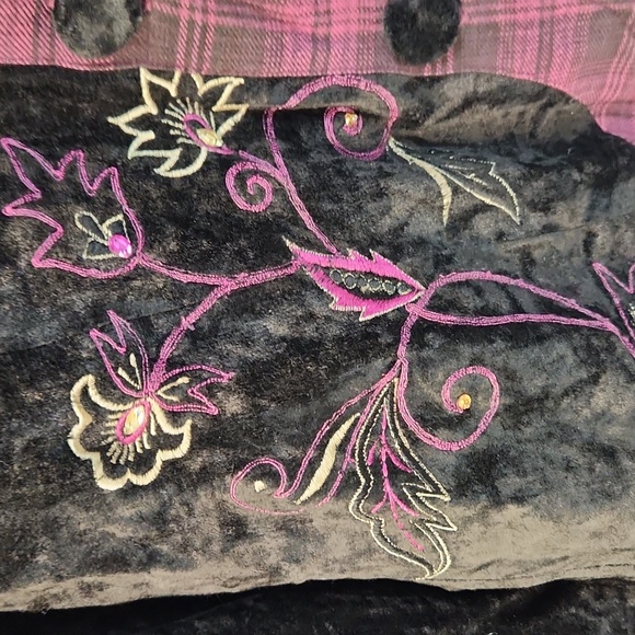 EUC Flashback Women's sz L Embroidered, Plaid, Velour button down coat - Picture 2 of 7